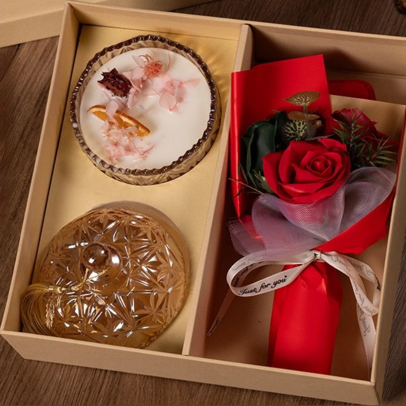 Scented Candle Gift Set with Dried Flower Bouquet Decorative Glass Jar Aromatherapy Candles for Women Birthday Christmas Present