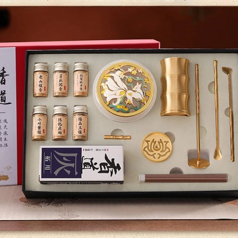 White Porcelain and Brass Incense Set Incense-making Tools Spoon Sandalwood Powder Incense Burner Incense-making Pagoda Gift Box