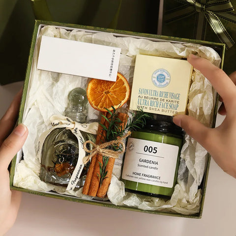 Scented candle gift set. Bedroom girl fragrance home fragrance. Birthday gift romance kit Rattan Fragrance cup wax soap gift box