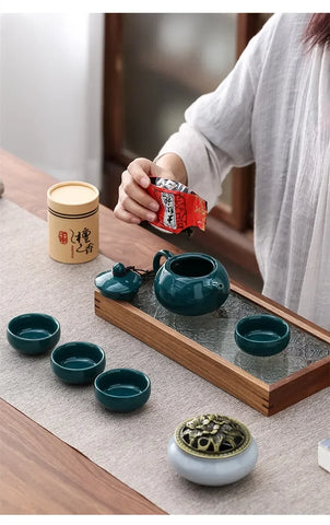 KungFu Tea Set Incense Burner Gift Box Ceremony One Pot Four Cups Can Sandalwood Incense Burner Chinese Ceramic Portable Tea Set