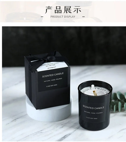 Gloss Black Glass Jar with Bow - Smokeless Soy Wax Candle in Romantic Gift Box, Luxury Scented Candle for Home Decor
