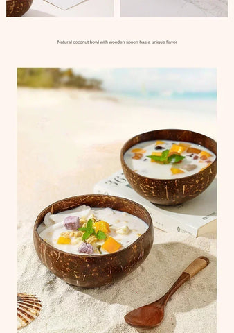3 Sizes Natural Coconut Shell Bowl Coconut Bowl Wooden Bowls Light Food Container Fruit Salad Milkshake Dessert Bowl