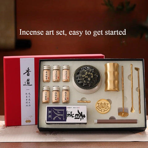 White Porcelain and Brass Incense Set Incense-making Tools Spoon Sandalwood Powder Incense Burner Incense-making Pagoda Gift Box
