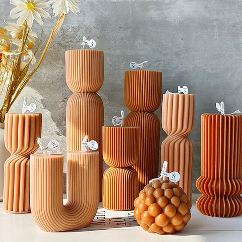 Decorative Cylindrical scented candle twist stripe  home ornament  geometric art Restaurant Hotel decoration