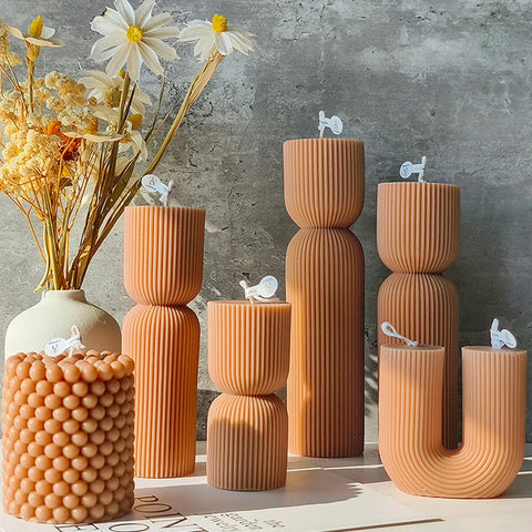 Decorative Cylindrical scented candle twist stripe  home ornament  geometric art Restaurant Hotel decoration