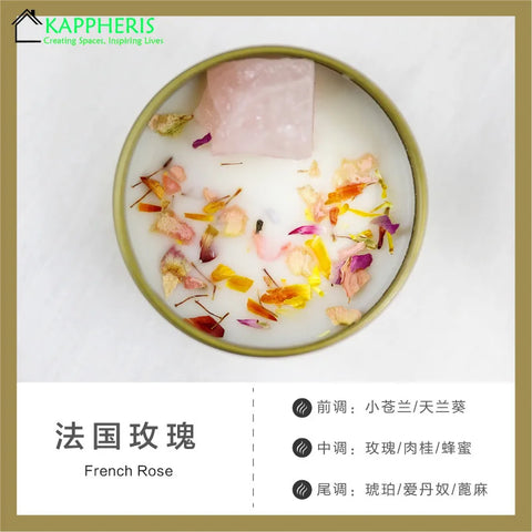 Scented Aromatic Candles Crystal Dried Flower Candle In Gold Tin Jars for Home Decoration Centerpiece Wedding Guest Gift Candles