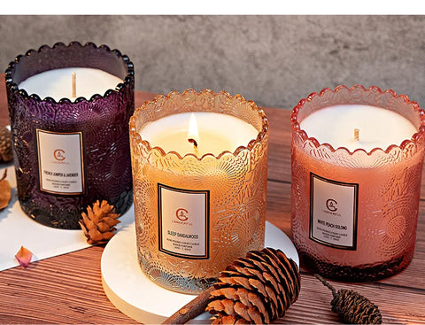 Lace Embossed Scented Candle Cup Soy Wax Glass Cup Home Bedroom Living Room Air Fresh Fragrance Ornaments