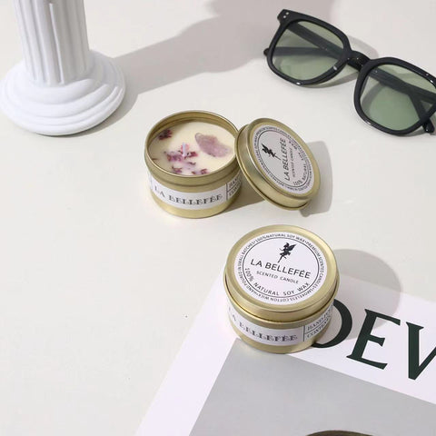 1PC Crystal Stone Aromatherapy Candle Plant Essential Oil Soybean Iron Can Candle Dry Flower