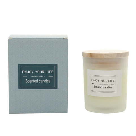 7x 8.4cm Wooden Lid Frosted Glass Jar Candle Soy Wax Aromatherapy Candle Wedding Smokeless Bamboo Lemon Rose Fragrance Gift