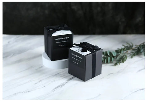 Gloss Black Glass Jar with Bow - Smokeless Soy Wax Candle in Romantic Gift Box, Luxury Scented Candle for Home Decor