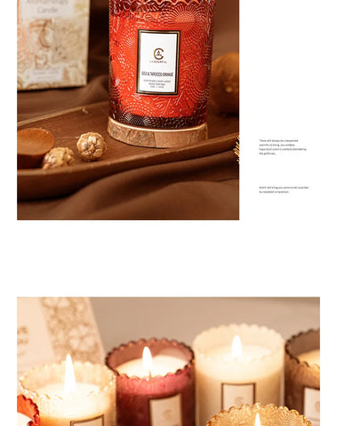 Lace Embossed Scented Candle Cup Soy Wax Glass Cup Home Bedroom Living Room Air Fresh Fragrance Ornaments