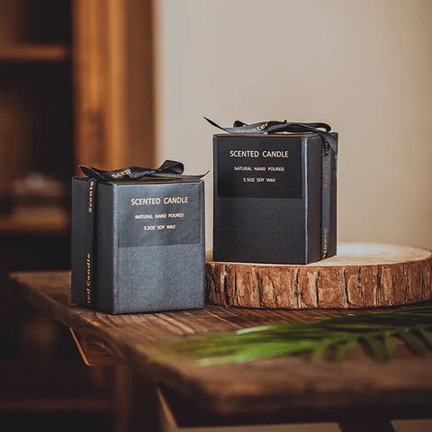 100% Natural Soy Wax Candles Jar Sandalwood Scented Black Candles Glass Container Home Decorative Vase