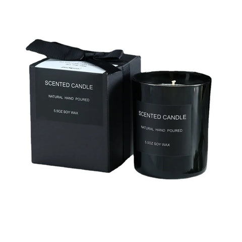 Gloss Black Glass Jar with Bow - Smokeless Soy Wax Candle in Romantic Gift Box, Luxury Scented Candle for Home Decor