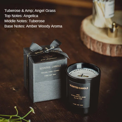 100% Natural Soy Wax Candles Jar Sandalwood Scented Black Candles Glass Container Home Decorative Vase