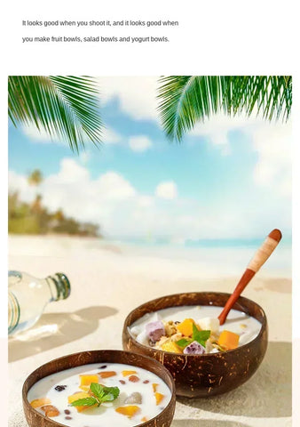 3 Sizes Natural Coconut Shell Bowl Coconut Bowl Wooden Bowls Light Food Container Fruit Salad Milkshake Dessert Bowl