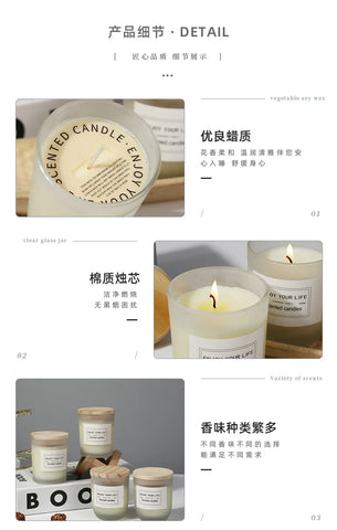 7x 8.4cm Wooden Lid Frosted Glass Jar Candle Soy Wax Aromatherapy Candle Wedding Smokeless Bamboo Lemon Rose Fragrance Gift