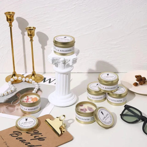 1PC Crystal Stone Aromatherapy Candle Plant Essential Oil Soybean Iron Can Candle Dry Flower