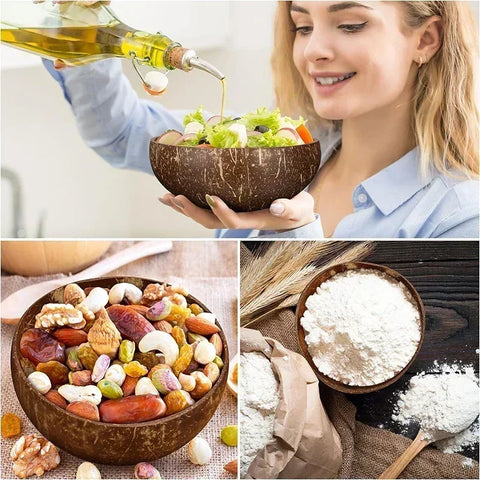 3 Sizes Natural Coconut Shell Bowl Coconut Bowl Wooden Bowls Light Food Container Fruit Salad Milkshake Dessert Bowl