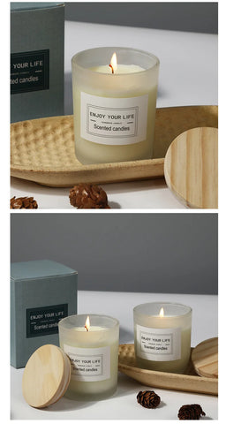 7x 8.4cm Wooden Lid Frosted Glass Jar Candle Soy Wax Aromatherapy Candle Wedding Smokeless Bamboo Lemon Rose Fragrance Gift