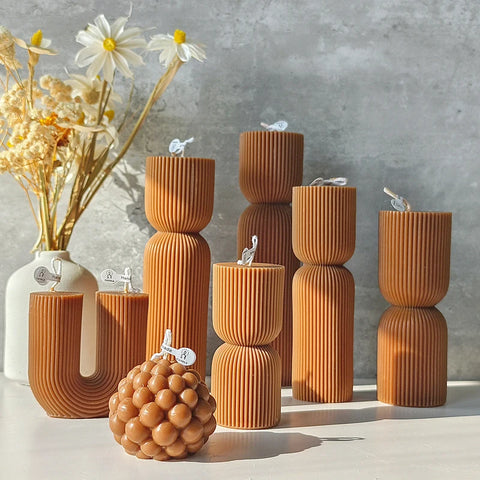 Decorative Cylindrical scented candle twist stripe  home ornament  geometric art Restaurant Hotel decoration