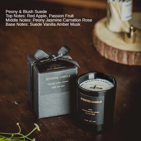 100% Natural Soy Wax Candles Jar Sandalwood Scented Black Candles Glass Container Home Decorative Vase