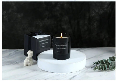 Gloss Black Glass Jar with Bow - Smokeless Soy Wax Candle in Romantic Gift Box, Luxury Scented Candle for Home Decor