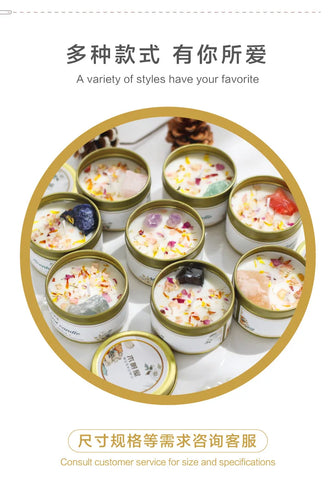 Scented Aromatic Candles Crystal Dried Flower Candle In Gold Tin Jars for Home Decoration Centerpiece Wedding Guest Gift Candles