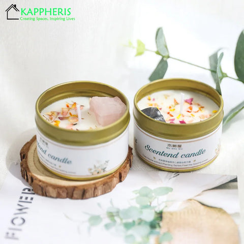 Scented Aromatic Candles Crystal Dried Flower Candle In Gold Tin Jars for Home Decoration Centerpiece Wedding Guest Gift Candles