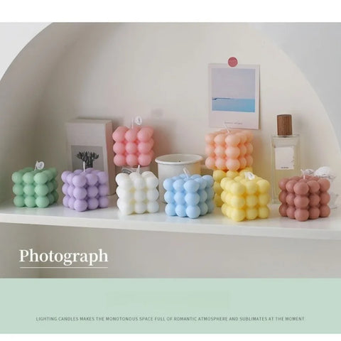 1Pc Bubble Cube Shaped Candle Handmade Scented Candle Aromatherapy Soy Wax Candle Home Decoration Wedding Birthday Party Candles