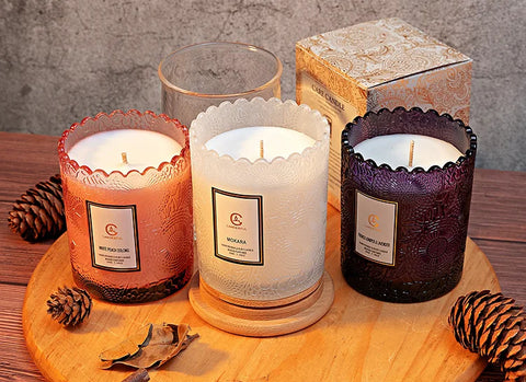 Lace Embossed Scented Candle Cup Soy Wax Glass Cup Home Bedroom Living Room Air Fresh Fragrance Ornaments