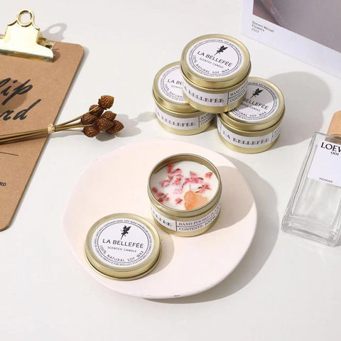 1PC Crystal Stone Aromatherapy Candle Plant Essential Oil Soybean Iron Can Candle Dry Flower