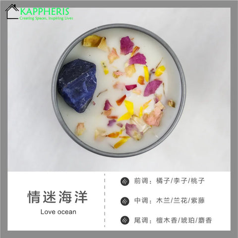 Scented Aromatic Candles Crystal Dried Flower Candle In Gold Tin Jars for Home Decoration Centerpiece Wedding Guest Gift Candles