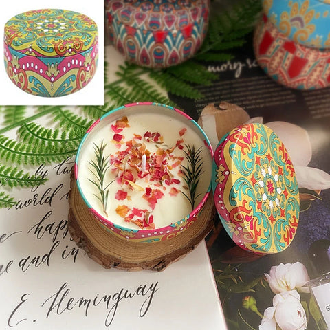 Scented Candles with Iron Box Package Aromatherapy Candle Decoration Home Birthday Wedding Supply