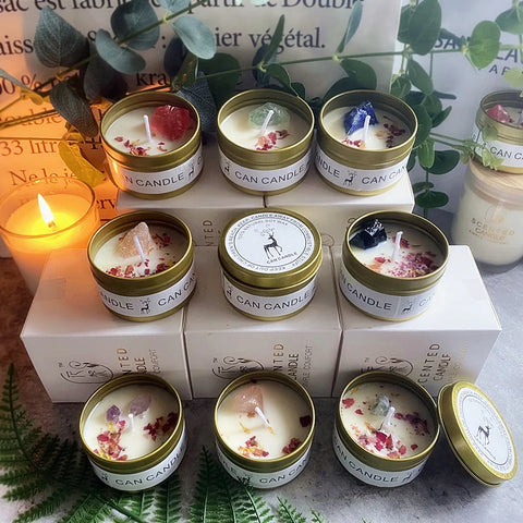 2025 Scented Long Lasting Soy Fragrance Smokeless Fragrance Candle Candles Crystal Stone Dried Flower for Home Decorstion Candle