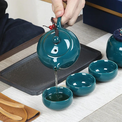 KungFu Tea Set Incense Burner Gift Box Ceremony One Pot Four Cups Can Sandalwood Incense Burner Chinese Ceramic Portable Tea Set