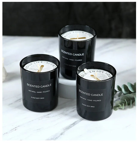 Gloss Black Glass Jar with Bow - Smokeless Soy Wax Candle in Romantic Gift Box, Luxury Scented Candle for Home Decor