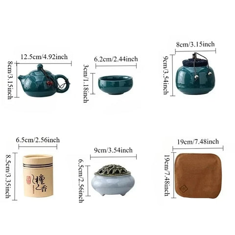 KungFu Tea Set Incense Burner Gift Box Ceremony One Pot Four Cups Can Sandalwood Incense Burner Chinese Ceramic Portable Tea Set
