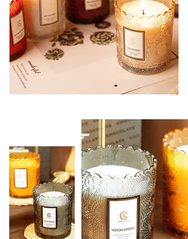 Lace Embossed Scented Candle Cup Soy Wax Glass Cup Home Bedroom Living Room Air Fresh Fragrance Ornaments