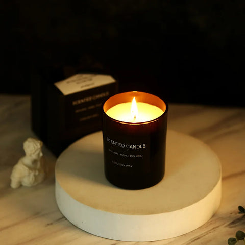 Gloss Black Glass Jar with Bow - Smokeless Soy Wax Candle in Romantic Gift Box, Luxury Scented Candle for Home Decor