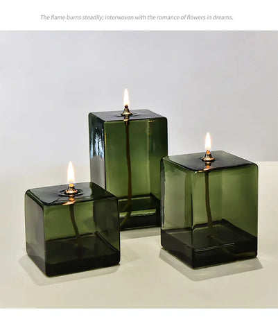 Creative Glass Candle Holder Room Decoration Color Square Candle Holder Home Furnishings Home Desktop Smoke Free Crispy Oil Lamp