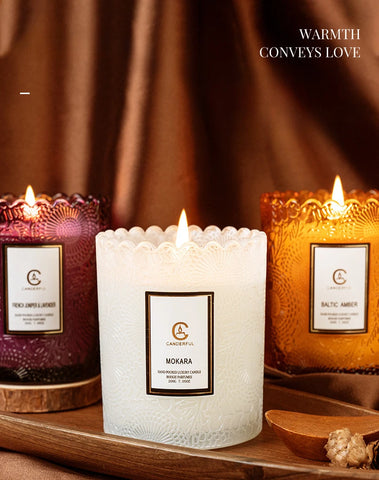 Lace Embossed Scented Candle Cup Soy Wax Glass Cup Home Bedroom Living Room Air Fresh Fragrance Ornaments