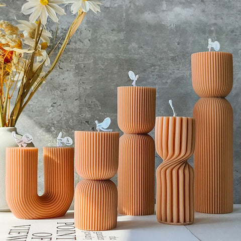 Decorative Cylindrical scented candle twist stripe  home ornament  geometric art Restaurant Hotel decoration