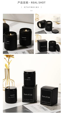 7x 9cm Black Cup Wax Handmade Smokeless Soy Wax Frosted Glass Cup Aromatherapy Candle Sandalwood Lavender Cedar Fragrance Gift
