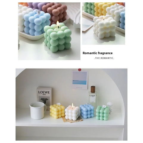 1Pc Bubble Cube Shaped Candle Handmade Scented Candle Aromatherapy Soy Wax Candle Home Decoration Wedding Birthday Party Candles