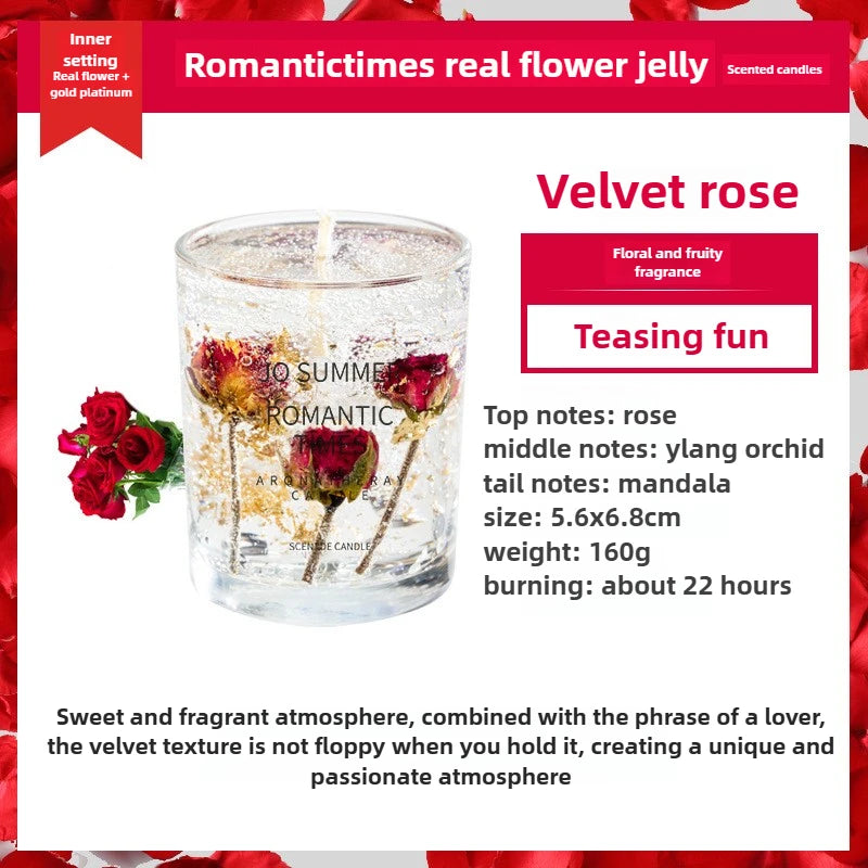 Real Flower Jelly Wax Scented Candle Bedroom Essential Oil Scented DIY Crystal Cup Wax with Hand Gift Fragrance