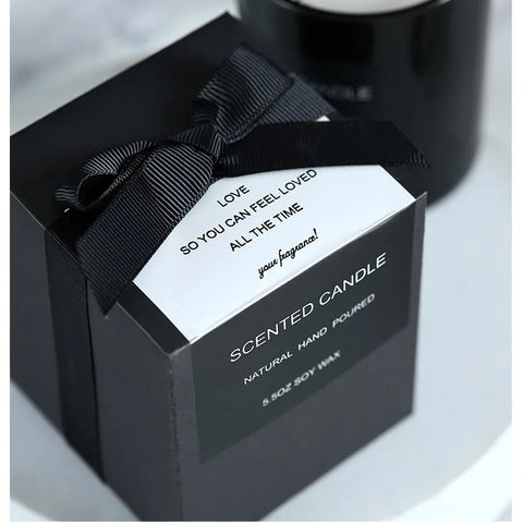Gloss Black Glass Jar with Bow - Smokeless Soy Wax Candle in Romantic Gift Box, Luxury Scented Candle for Home Decor