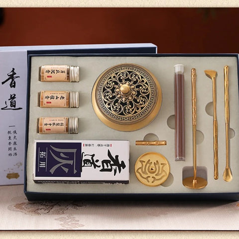 White Porcelain and Brass Incense Set Incense-making Tools Spoon Sandalwood Powder Incense Burner Incense-making Pagoda Gift Box