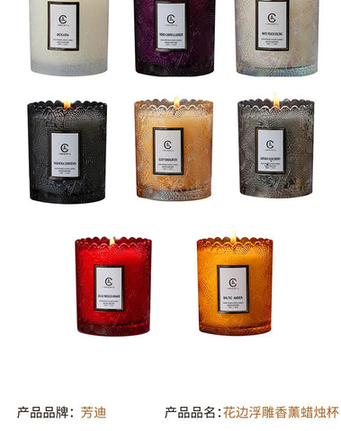 Lace Embossed Scented Candle Cup Soy Wax Glass Cup Home Bedroom Living Room Air Fresh Fragrance Ornaments