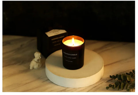 Gloss Black Glass Jar with Bow - Smokeless Soy Wax Candle in Romantic Gift Box, Luxury Scented Candle for Home Decor