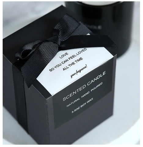 Gloss Black Glass Jar with Bow - Smokeless Soy Wax Candle in Romantic Gift Box, Luxury Scented Candle for Home Decor